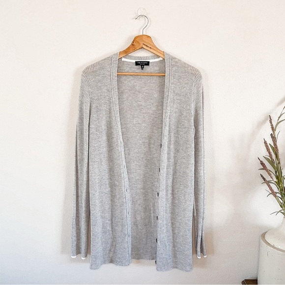 rag & bone | 100% Cashmere Button Down Ribbed Grey Cardigan - Picture 2 of 8